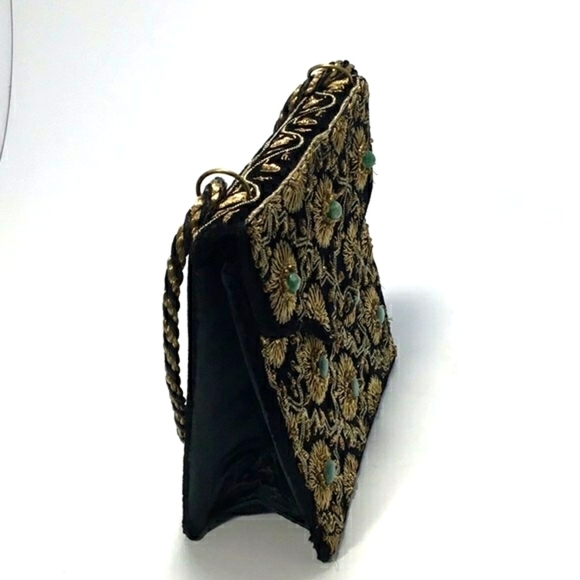 Vintage Indian Handmade Jades Embellished With Metallic Gold Details Purse - Picture 7 of 14